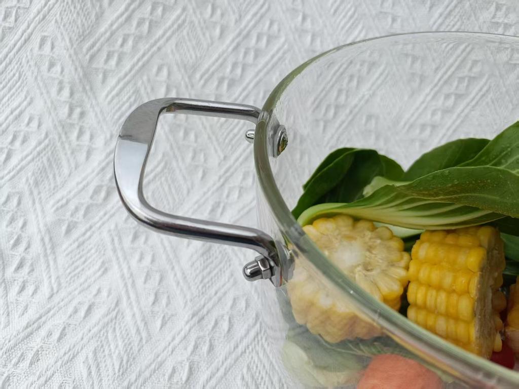 Heat-Resistant Borosilicate Glass Soup Pot with Double Stainless Steel Handles