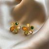 Cute Female Small White Rainbow Zircon Stone Flower Stud Earrings Vintage Gold Color Wedding Party Gift  For Women