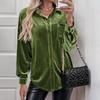 Women's Solid Color Lapel Lantern Sleeve Shirt Simple Versatile Casual Blouse Top for Europe America