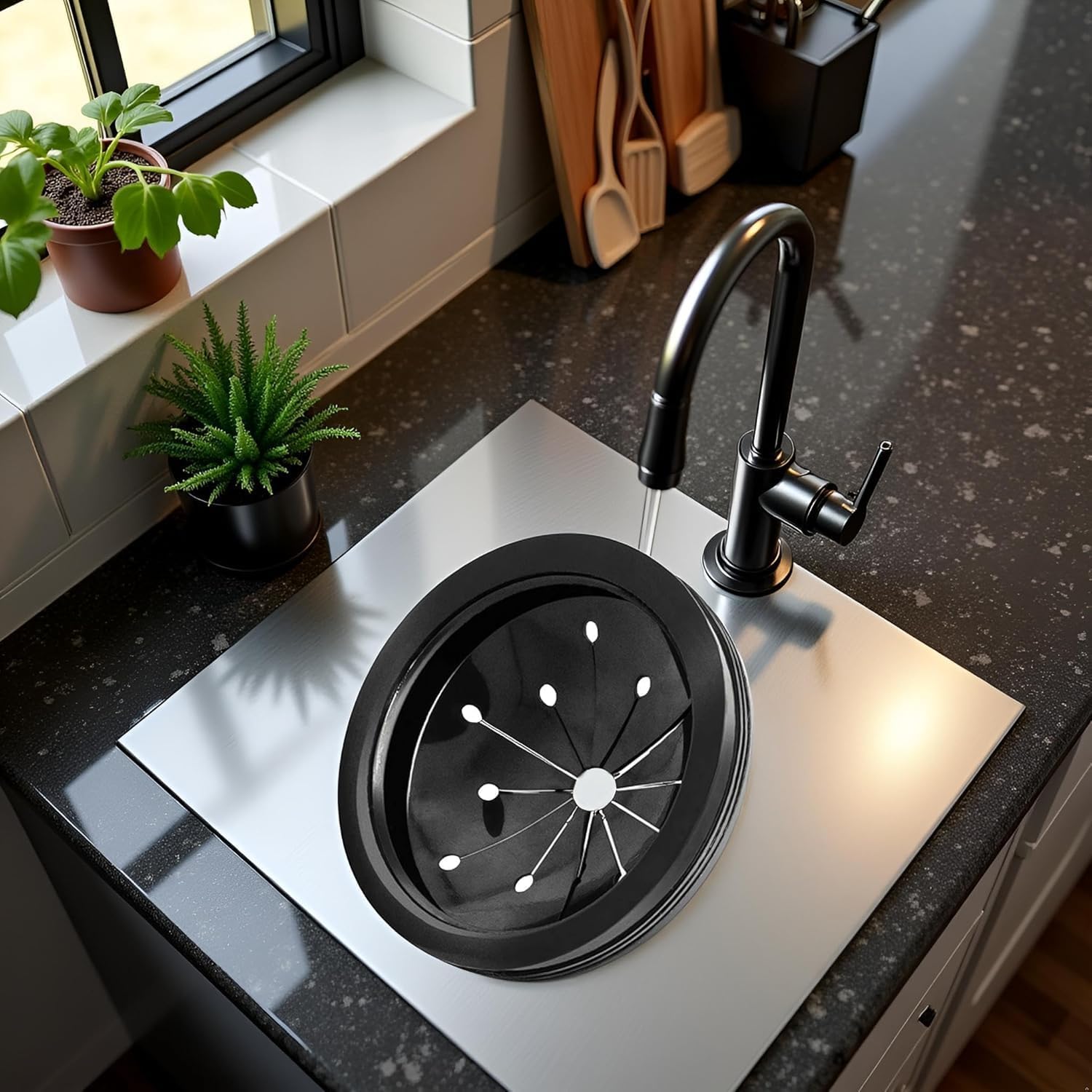 Black 3-Inch Garbage Disposal Splash Guard - Kitchen Sink Baffle Covers for Whirlaway, for Waste King, for GE Models - Rubber Drain Cover Disposal