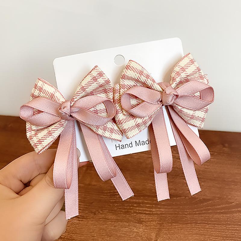 2pcs/set New Cute Plaid Ribbon Bowknot Hair Clips for Baby Girls Handmade Bows Hairpin Barrettes Headwear Kids Hair Accessories