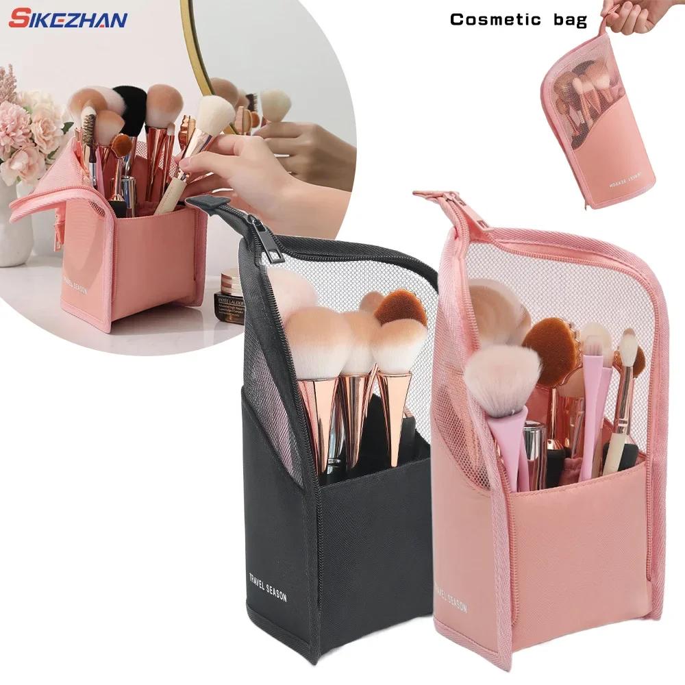 1 Pc Stand Cosmetic Bag for Women Clear Zipper Makeup Bag Travel Female Makeup Brush Holder Organizer Toiletry Bag