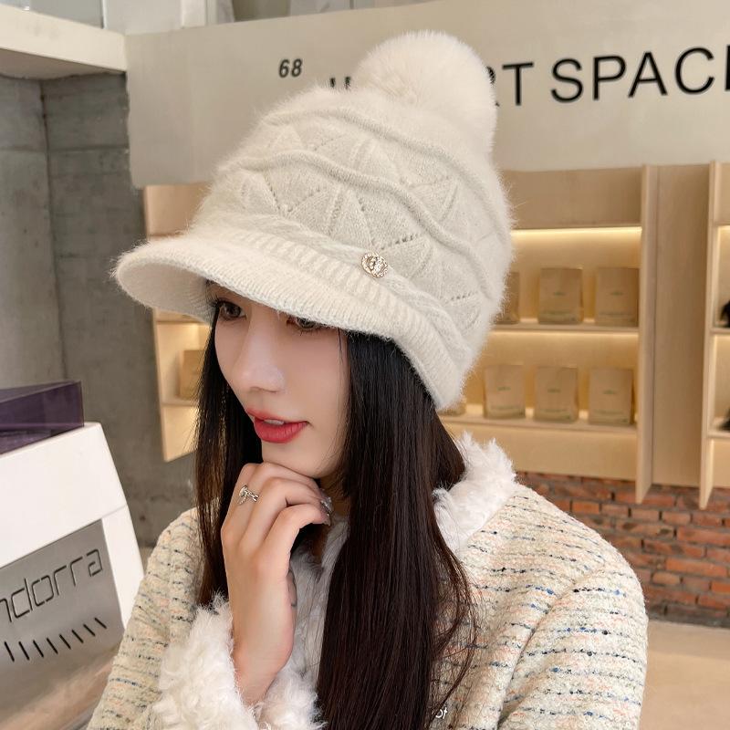 

Women s Hats for Women s Winter Warm Plus Velvet Knitted Wool Cap Thickened Baseball Cap Cold Proof Hair Ball Ear Protection Cap average size