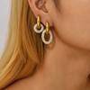 Luxury Cubic Zirconia Stainless Steel Hoop Earrings for Women Gold Color Round Circle Oval Geometric Earrings Fashion Zircon