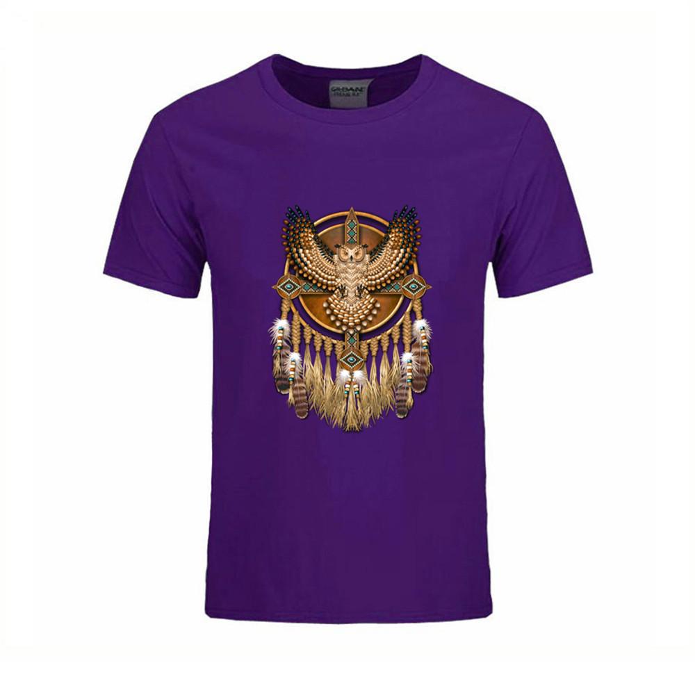 Hip Hop Cotton T Shirts For Mens Discount Beadwork Great Horned Owl Mandala T