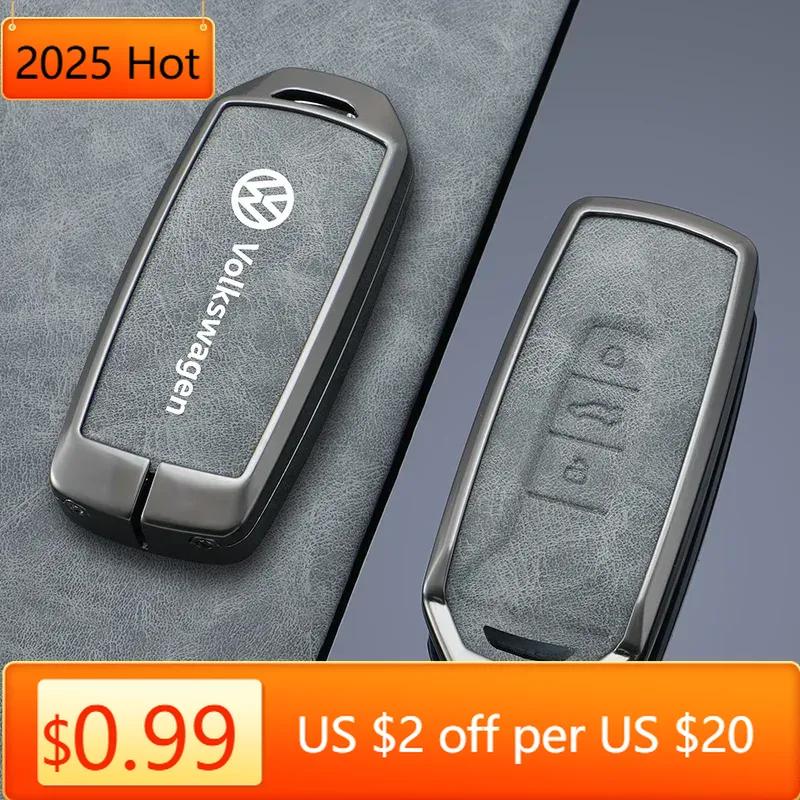 Hot Zinc Alloy Leather Car Remote Key Case Cover Shell Fob for Vw Volkswagen Touareg 2019 2020 2021 2022 Protector Auto Accessor