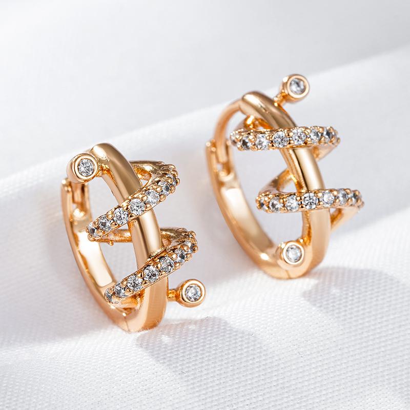 Trendy  Rose Gold Color Hoop Earrings For Women Unique Geometry Shiny Natural Zircon Accessories Daily Fine Jewelry