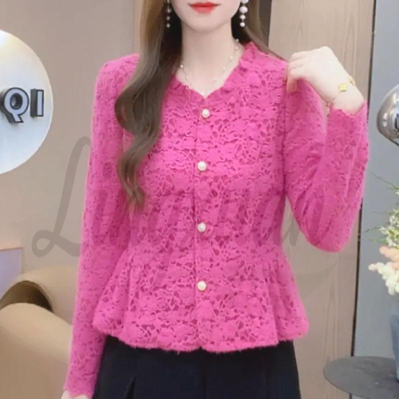 

2026 Slim-Fit Elegant Lace Long-Sleeve T-Shirt for Moms Large