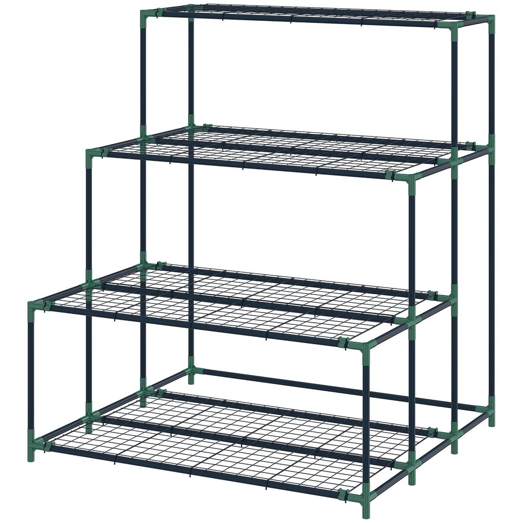 4-Tier Plant Stand, 110 cm High Flower Stand with 24 Clips, Plant Shelf Made of Steel Dark Green