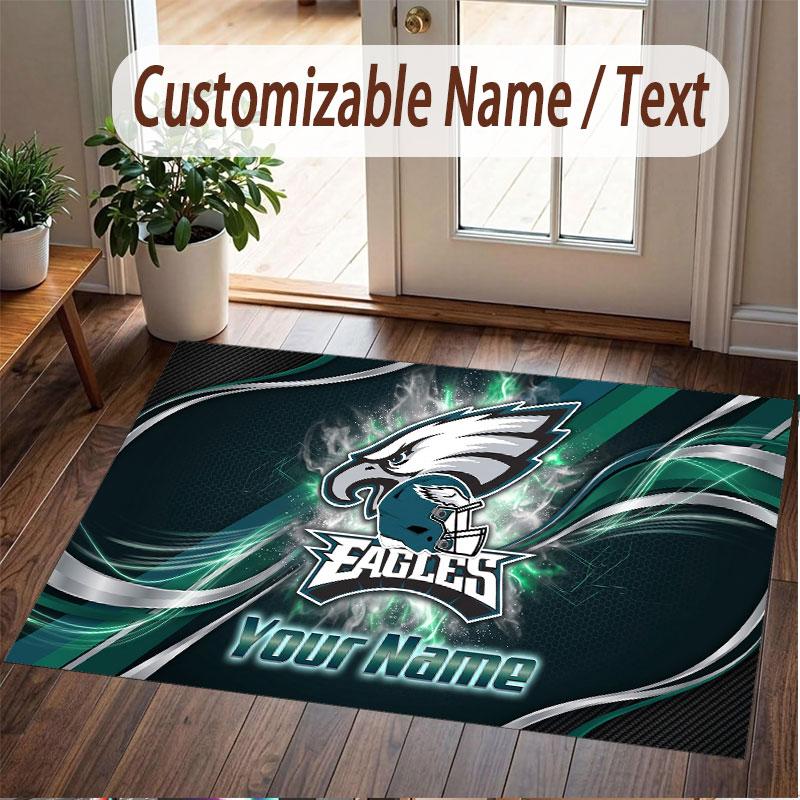 Benutzerdefinierter Teppich Philadelphia Eagles Muster Druck Name Text Weicher Rutschfester Bodenbelag für Heim-Innenraumdekoration