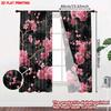 2pcs Cherry Blossom Curtains Pink Flowers with Detailed Stamens on Dark Marble Background for Elegant Bedroom Decor