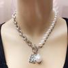 Vintage Copper Snake Chain Baroque Pearl Portrait Necklace Set for Women