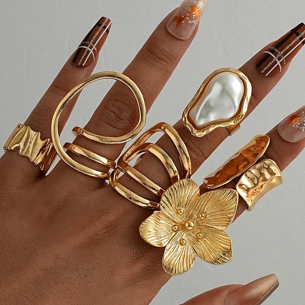 

IF ME 6Pcs EcoFriendly Baroque Flower Rings Set Women Fashion Unique Wedding Party Jewelry Accessories