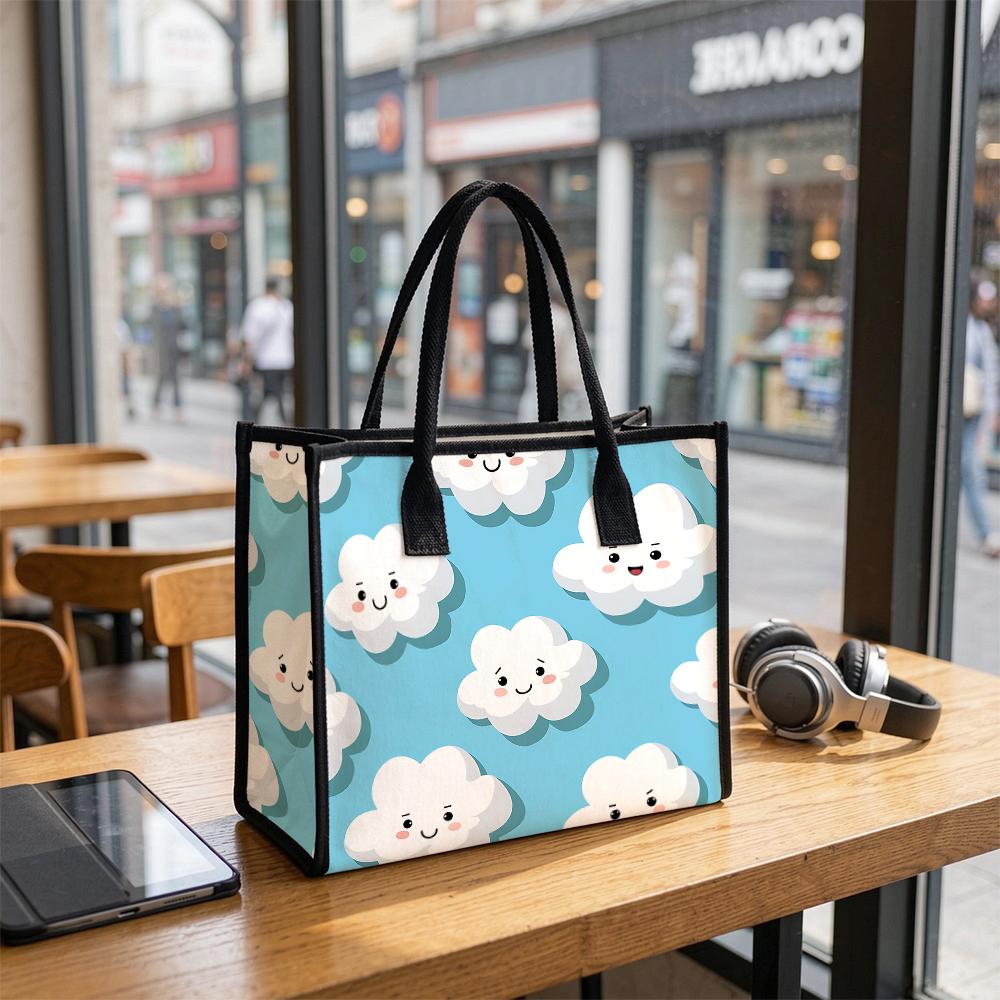 Cute Cloud Printed Canvas Tote Bag Casual Large Capacity Portable Handbag for Daily Shopping Travel Outdoor Use