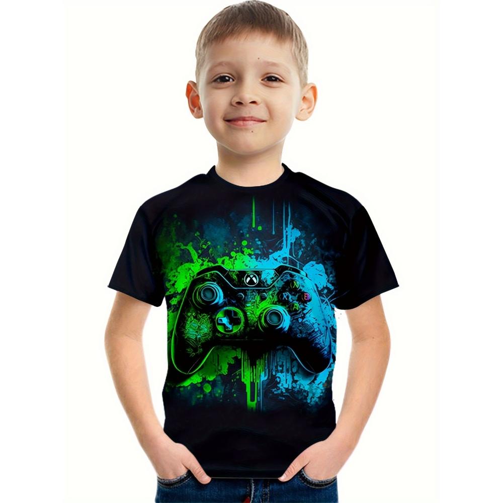 T-Shirt for Kids 3D Print Gamepad Doodle Boy's T-shirts Casual Round Neck Short Sleeves Tees Tops Summer Girl Clothing