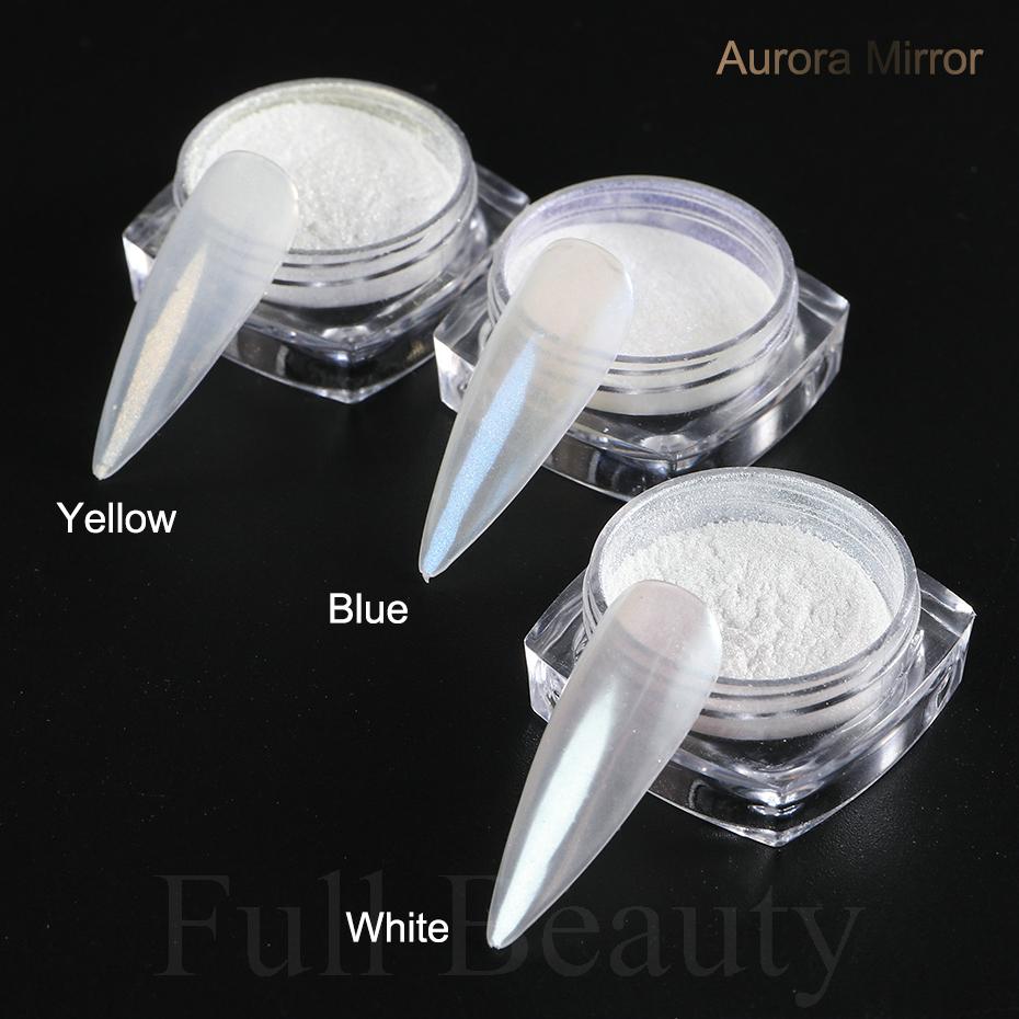 1 pezzo di polvere per unghie a specchio, pigmento bianco perla, da applicare sulle unghie, glitter in polvere, decorazioni olografiche per manicure Aurora Blue TRZY