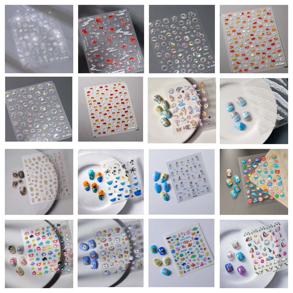 Dolphin Ocean Nail Stickers Sea Jellyfish Ocean Nail Decorations  Summer Beach