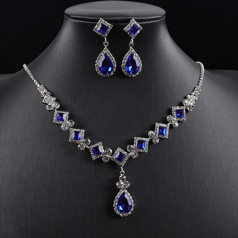 Square Simple Rhinestone Water Drop Jewelry Set, Banquet Wedding Elegant Temperament Accessories Necklace