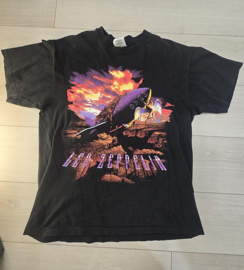1994 Led Zeppelin Schwarzes Grafik-T-Shirt Baumwolle Rundhals Kurzarm Unisex L Unisex T-Shirt