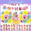 Kirby Themed Birthday Party Hanging Flag Decoration Set With Game Cake Insert Aluminum Foil Balloons Pull Flag Kit