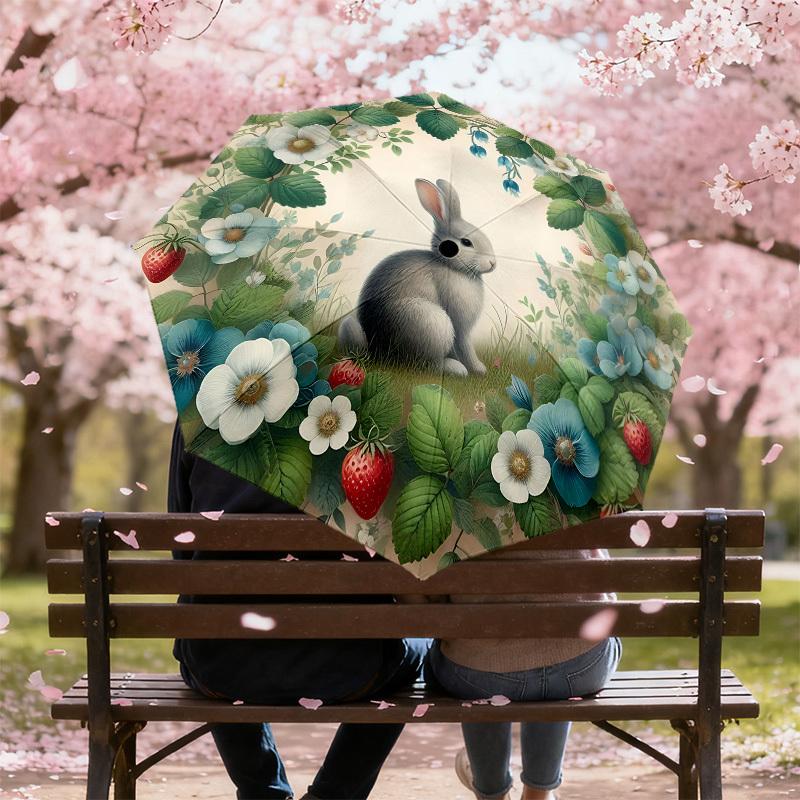1PC Rabbit flowersAutomatic Open/Close Umbrella with Windproof, 8-Rib Sturdy Canopy, Durable Ribs, Fashionable Design1313A