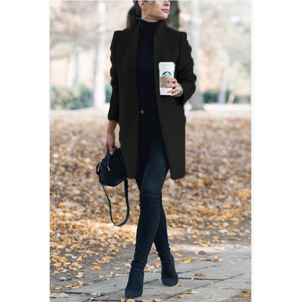 Autumn Winter New Women's Solid Color Stand Collar Woolen Coat, European American Fashion Outerwear