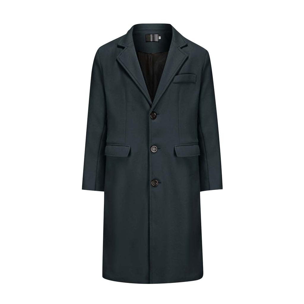 Herre Lang Ensfarget Enkeltkneppet Langermet Ullkåpe Casual Slim Trendy Vindjakke