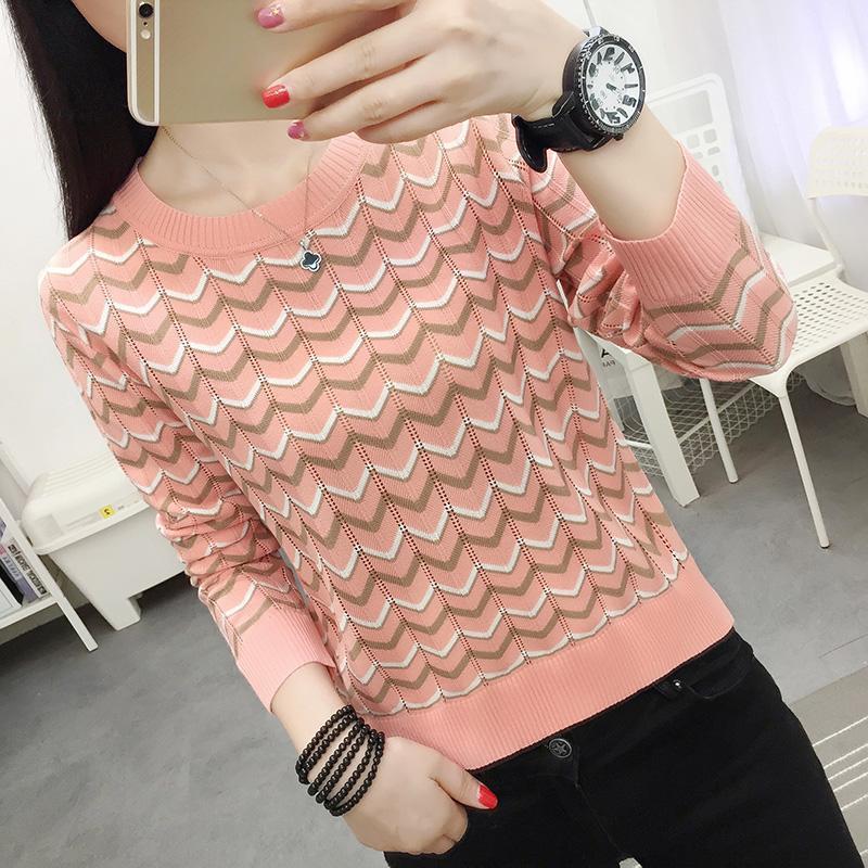Fashion Knitted Short Sleeve Women's Autumn Winter T-shirt Round Neck Soft Stripe Sweater Top