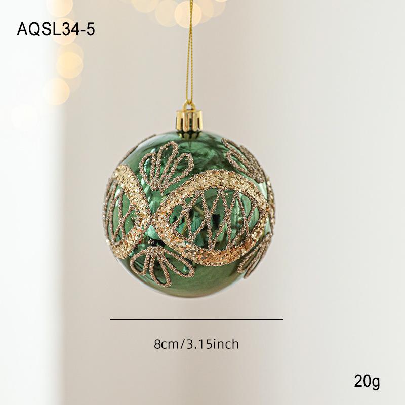 

8cm Green Hand-Painted Shiny Christmas Ball Ornaments with Gold Glitter for Christmas Tree Decorations