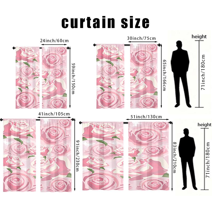 2 Stück mehrfarbige rosa Rosenmuster Vorhänge mit Stangentasche Design für Schlafzimmer und Wohnzimmer