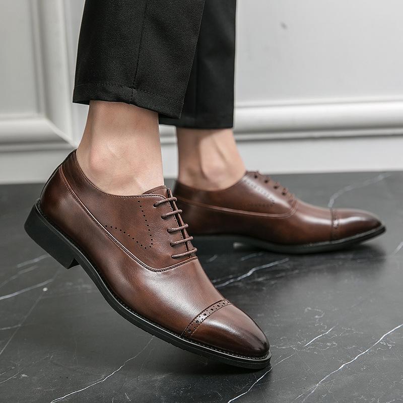 Foreign trade men's shoes 2025 spring and autumn new British style dress business leather shoes men's fashion pointed small leather shoes