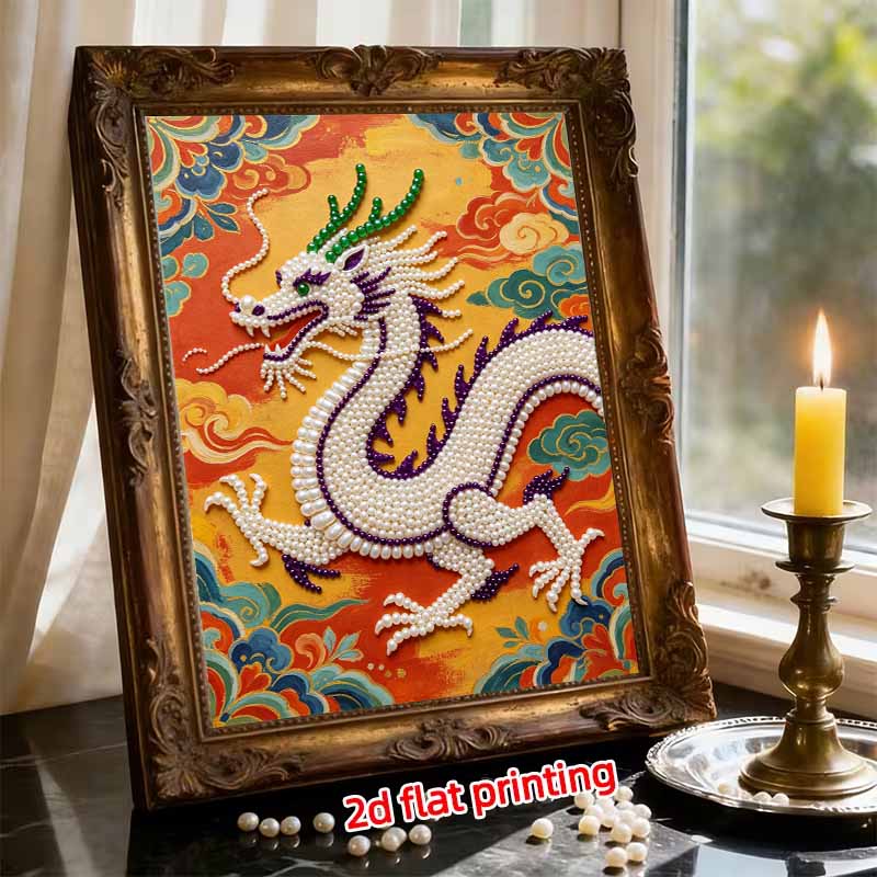 DIY Pearl Bead Art Canvas Dragon Pattern Frameless Creative Craft Painting Kit for Relaxing Home Wall Decoration