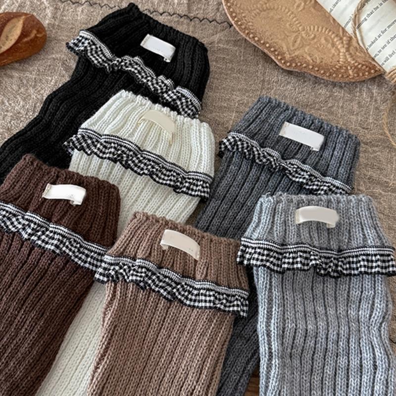 Elastic Sweet Style Leg Sleeves Warm Calf Length Socks For Girls Ruffled Design Fashionable Winter Accessories