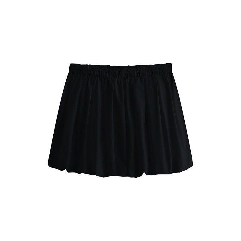

Julu Studio Puffy Bud Slightly Oversized Girls Cloud Feeling High Waist A- line Lantern Skirt plus Size Skirt Pure Black Color M