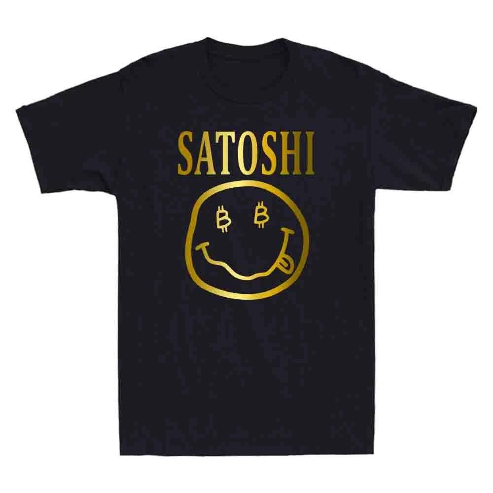 Men s and Women s T-shirts Satoshi Yellow Smile Face Funny Parody Golden Print XL