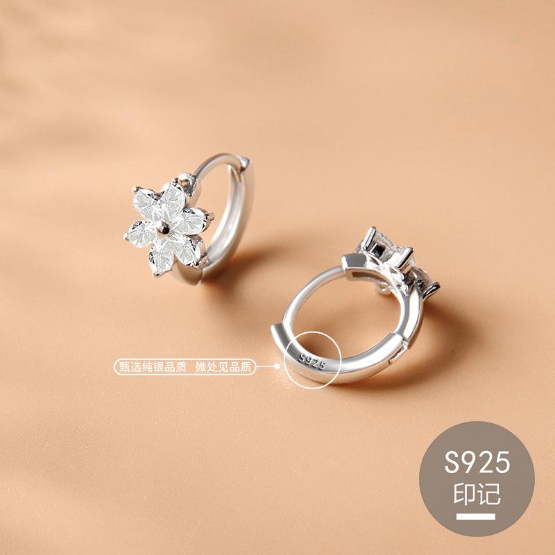 925 Silver Flower Earrings Elegant Simple Zircon Wedding Jewelry for Women