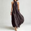 Bohemian Neckholder Maxikleid Lockere Passform Schulterfrei Ärmellos Langes Kleid Sommer Strandmode Lässiger Boho-Stil
