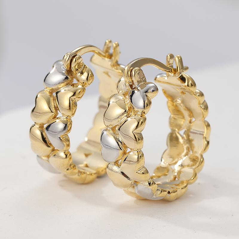 

Shine Two Colors Copper Hoops Women s Earrings Classic Metal Hand Carving Heart Earrings Woman Fashion Zircon
