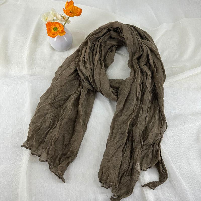 

Женский шарф, однотонный плиссированный длинный шарф, ретро, осень-зима, теплый длинный шарф, мягкий, в винтажном стиле 180cm дубильная кора