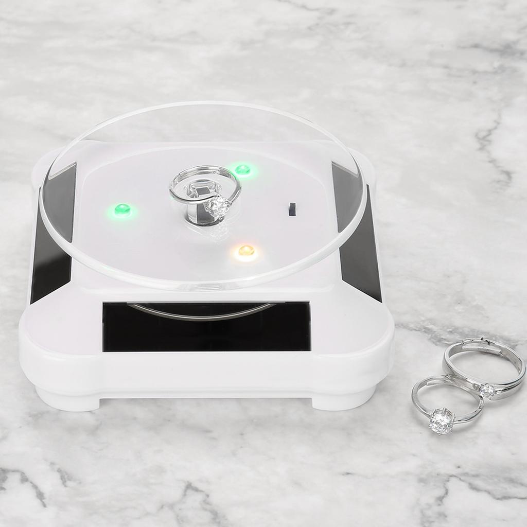 Solar Showcase 360 Degrees Rotating Turntable Watch Phone Jewelry Display Stand LED Light