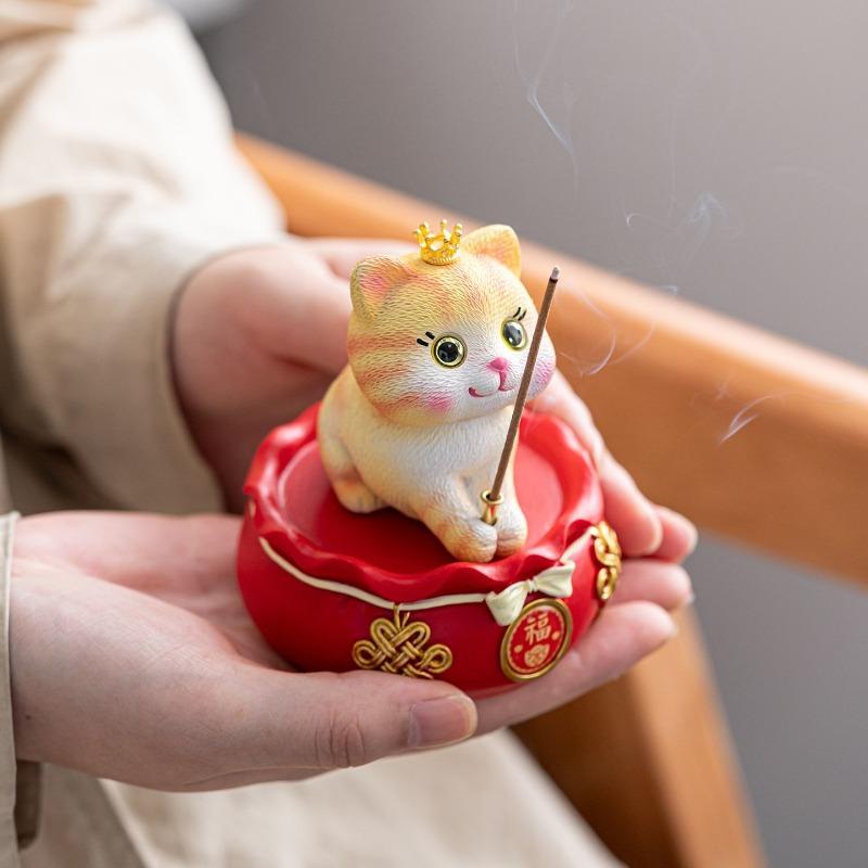 Cat Ornament Plate,Cute Resin Kitten Incense Holder Bracket,Tide Play Line Incense Plug,Indoor Tea Room Aromatherapy Stove
