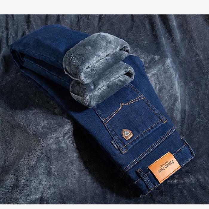 High waist deep jeans autumn and winter new velvet thickened medium loose straight tube medium and old pants