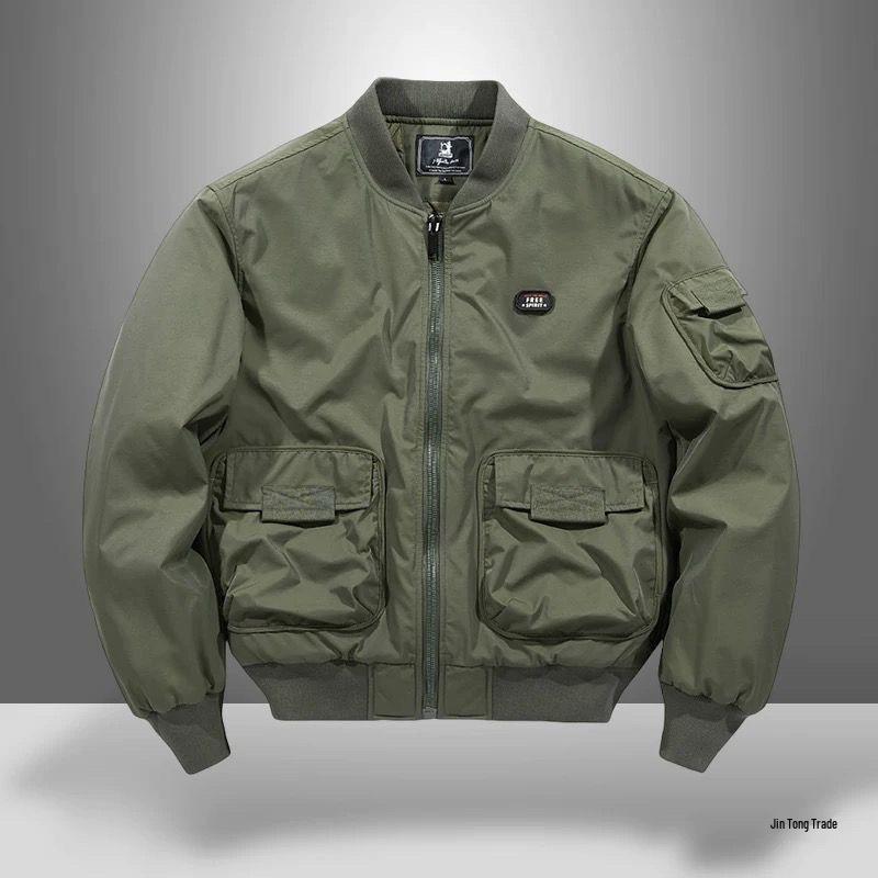 Pánská ležérní volná bavlněná bomber bunda s baseballovým límcem - Podzim/Zima 2025