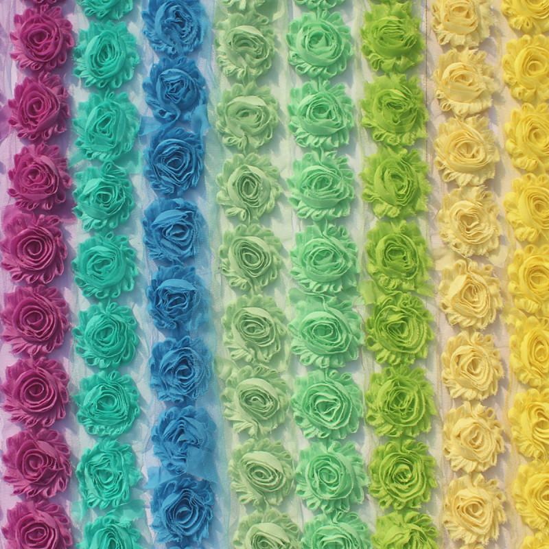 30y 2.5" Shabby Chiffon Flowers for Newborn Baby Girls Hair Romper Dress Clothing Sewing Accessories