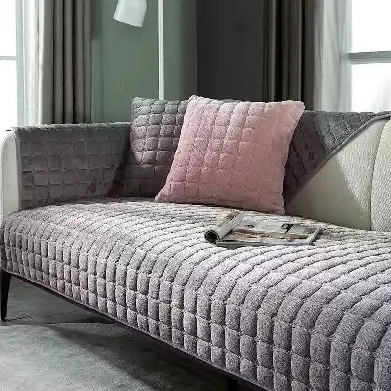 Thickened Flannel Sofa Cushion Universal Solid Color Plush Non-Slip Living Room Sofa Cover Warm Breathable Sofa Back Towel