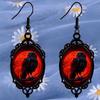 Gothic Crow on Skull Cross Earrings - Halloween Gift
