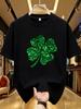 Four-leaf Clover Plus Size Women's Round Neck Short Sleeve T-shirt with Elastic Half Sleeves and Trendy Prints
