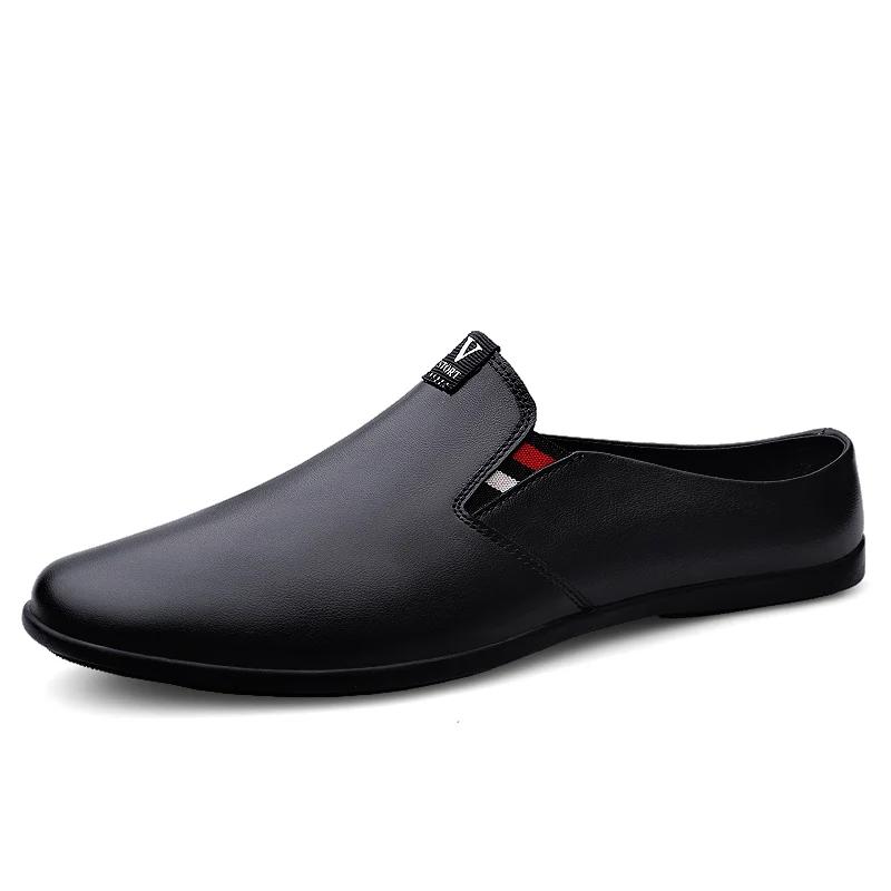 

Новые мужские повседневные туфли Rael Leather Classic Boat Shoes Loafers Handmade Shoes High Quality Half Slipper Flats Lazy Shoes Muller Shoes 46 чёрный