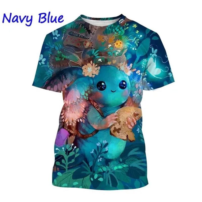 Hot Sale New Axolotl 3D Printed T-shirt Personality Animal Unisex Comfortable Round Neck Print Streetwear Tops Men Women Tees
