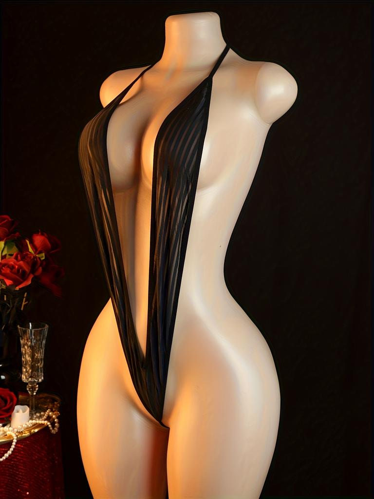 Sexy Lingerie Bralette Sexy Strapless Deep V Hot Bodysuit with Cut-Out Chest Sheer Bodycon Open Crotch Revealing Back Bold New Valentine's Day